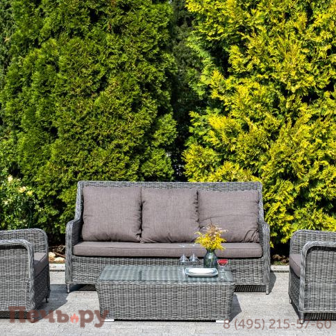 4SiS Гляссе диван трехместный из искусственного ротанга, цвет графит фото 2