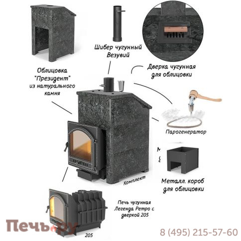 Банная печь Везувий Легенда Ретро 24 (205) в облицовке Президент фото 6