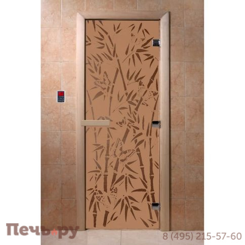 Дверь для бани DoorWood Бамбук и бабочки 1900х700, 8 мм, 3 петли, коробка - ольха фото 2