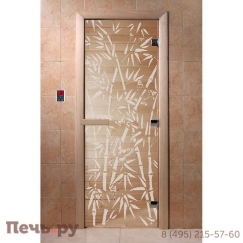 Дверь для бани DoorWood Бамбук и бабочки 1900х700, 8 мм, 3 петли, коробка - ольха фото 3