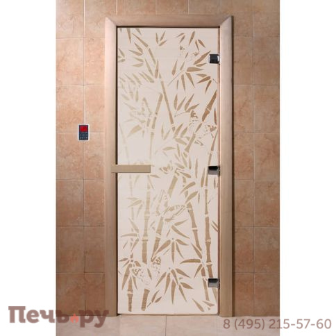 Дверь для бани DoorWood Бамбук и бабочки 1900х700, 8 мм, 3 петли, коробка - ольха фото 4