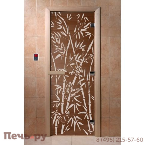Дверь для бани DoorWood Бамбук и бабочки 1900х700, 8 мм, 3 петли, коробка - ольха фото
