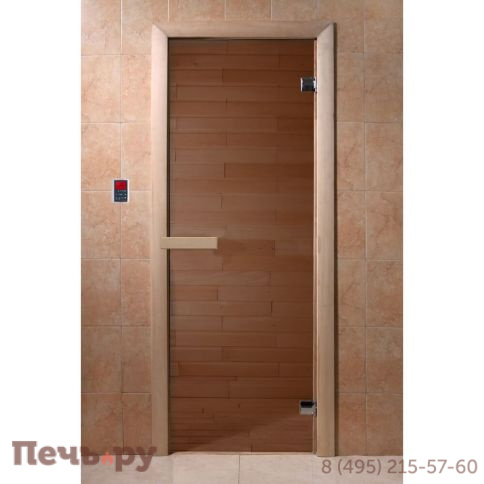 Дверь для бани DoorWood Бронза 1900х700, 6 мм, 2 петли, коробка - хвоя фото