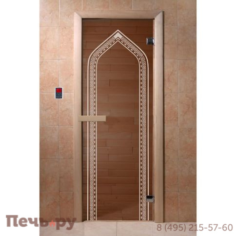 Дверь для бани DoorWood  Бронза с рисунком 1900х700, 6 мм, 2 петли, коробка - хвоя фото 2