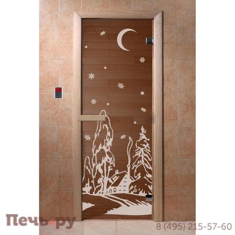Дверь для бани DoorWood  Бронза с рисунком 1900х700, 6 мм, 2 петли, коробка - хвоя фото 4