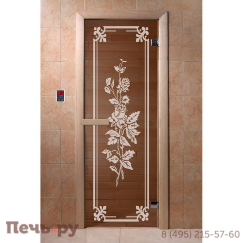 Дверь для бани DoorWood  Бронза с рисунком 1900х700, 6 мм, 2 петли, коробка - хвоя фото 5