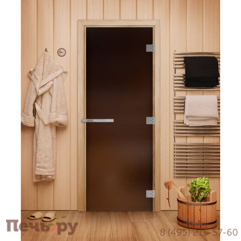 Дверь для бани DoorWood Эталон Матовая Бронза 2000х800, 10 мм, 3 петли, коробка - листв. порода фото
