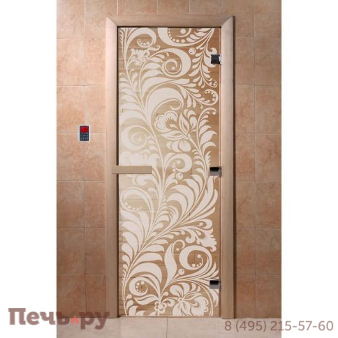 Дверь для бани DoorWood Хохлома 1900х700, 8 мм, 3 петли, коробка - ольха фото 3