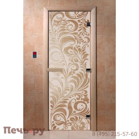Дверь для бани DoorWood Хохлома 1900х700, 8 мм, 3 петли, коробка - ольха фото 4