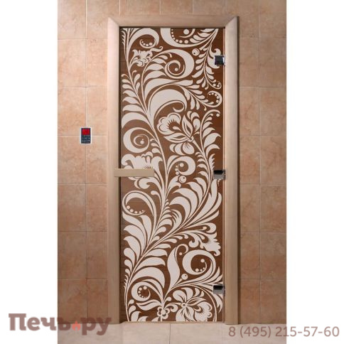 Дверь для бани DoorWood Хохлома 1900х700, 8 мм, 3 петли, коробка - ольха фото