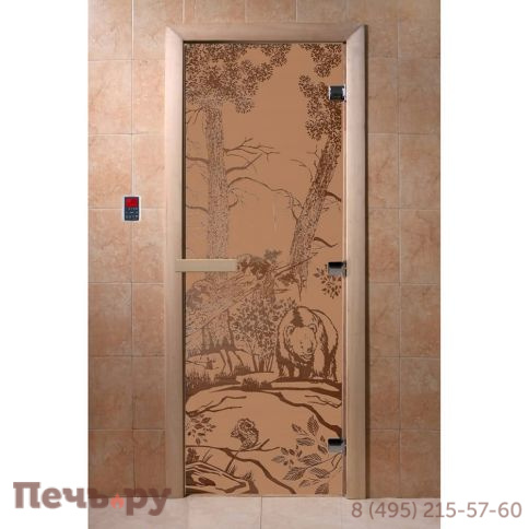 Дверь для бани DoorWood Мишки 1900х700, 8 мм, 3 петли, коробка - ольха фото 2