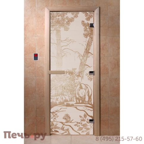 Дверь для бани DoorWood Мишки 1900х700, 8 мм, 3 петли, коробка - ольха фото 4