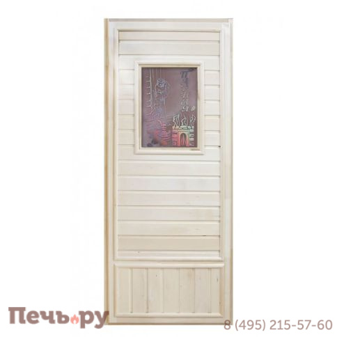 Дверь для бани DoorWood Вагонка эконом со стеклом 1850х750 (без петель и ручки) фото