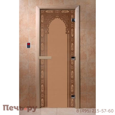 Дверь для бани DoorWood Восточная арка 1900х700, 8 мм, 3 петли, коробка - ольха фото 3