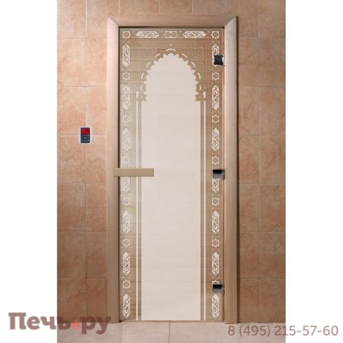 Дверь для бани DoorWood Восточная арка 1900х700, 8 мм, 3 петли, коробка - ольха фото 4
