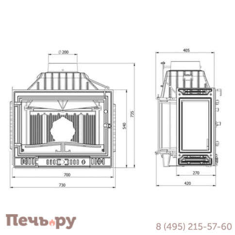Каминная чугунная топка Kaw-Met W4P-правое (2 стекла) 14,5 кВт фото 10