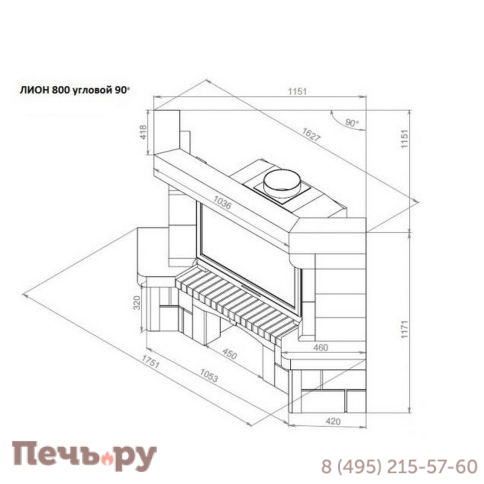Каминная облицовка Европейские Камины Лион 800 угловой 90° фото 2