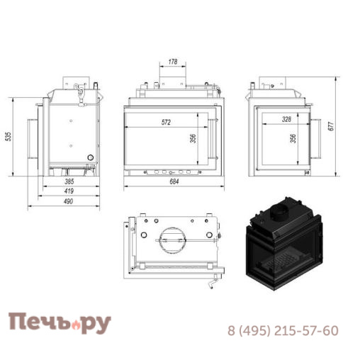 Каминная топка Kratki Maja/PW/BL/12/BS/W (угловое стекло слева/справа, змеевик) фото 7
