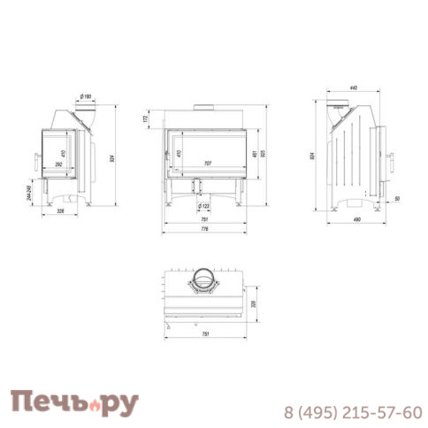 Каминная топка Kratki Zibi/P/BS/Deco (угловое  стекло справа) фото 6