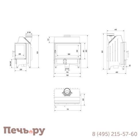Каминная топка Kratki Zibi/P/BS (угловое  стекло справа) фото 6