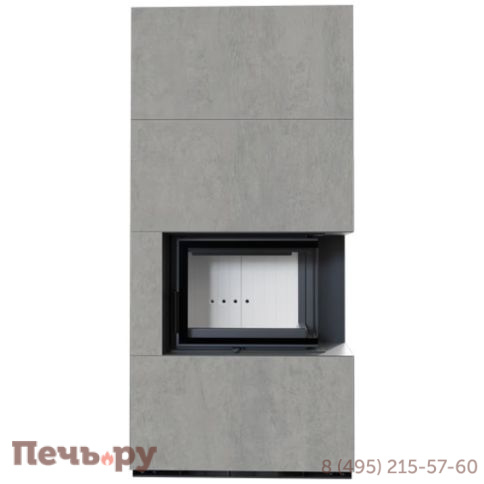 Каминокомплект Kratki Pro Floki в облицовке Cemento Grigio Bocciardata, угловое стекло справа фото 4