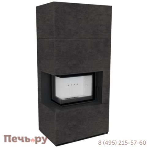 Каминокомплект Kratki Pro Floki в облицовке Fokos Grafite,  угловое стекло слева фото