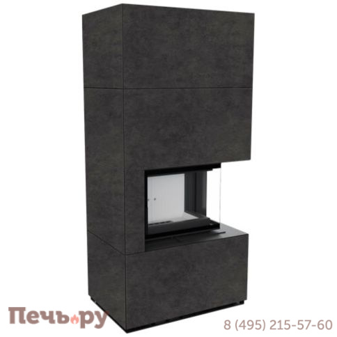 Каминокомплект Kratki Pro Floki в облицовке Fokos Grafite,  угловое стекло справа фото