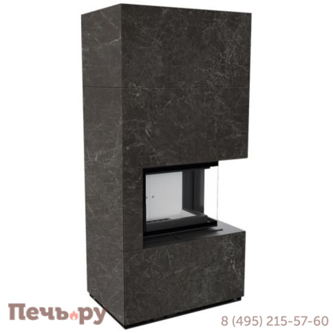 Каминокомплект Kratki Pro Floki в облицовке Naturali Nero Greco, угловое стекло справа фото
