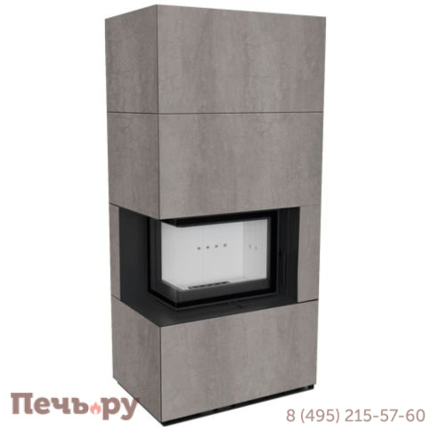 Каминокомплект Kratki Pro Floki в облицовке Naturali Pietra di Savoia Grigia Bocciardata, угловое стекло слева фото