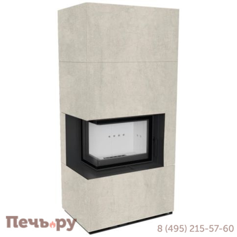 Каминокомплект Kratki Pro Floki в облицовке Naturali Pietra di Savoia Perla Bocciardata, угловое стекло слева фото