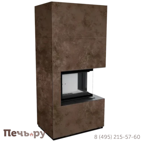 Каминокомплект Kratki Pro Floki в облицовке Oxide Moro, угловое стекло справа фото