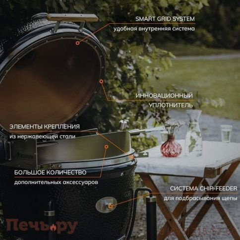 Керамический гриль Monolith Lechef Pro Series 2.0 Red с боковыми столиками и подставкой фото 7