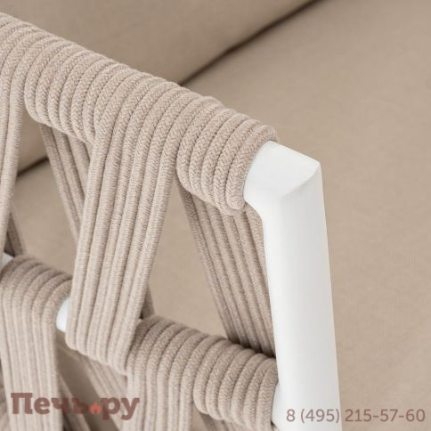 Кресло плетеное из роупа 4SiS Диего, каркас алюминий белый муар, роуп бежевый круглый, ткань бежевая 052 фото 4