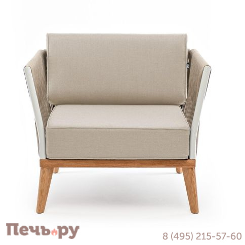 Кресло плетеное из роупа 4SiS Касабланка, основание дуб, роуп серо-коричневый 23мм, ткань серая фото 2