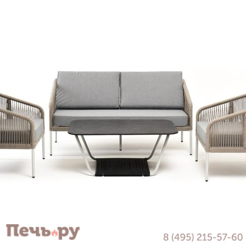 Лаунж-зона 4SiS Канны 4-местная из роупа со столом Глория (серый гранит), каркас алюминиевый светло-серый, роуп серый меланж фото 4