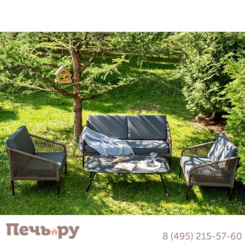 Лаунж-зона 4SiS Канны 4-местная из роупа со столом Верона (серый гранит), каркас алюминиевый коричневый, роуп коричневый фото