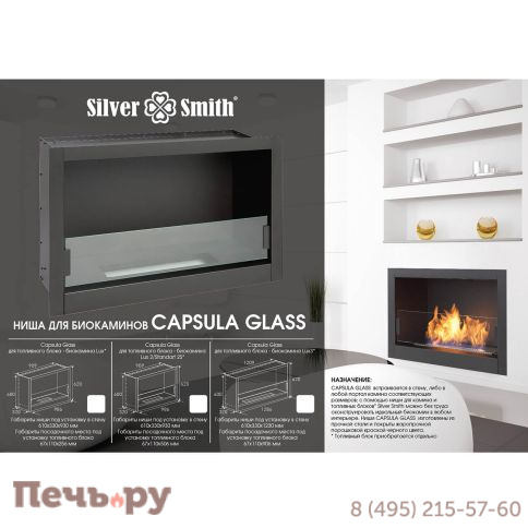 Ниша для камина Silver Smith Capsula под кассету Lux 3 Glass фото 2