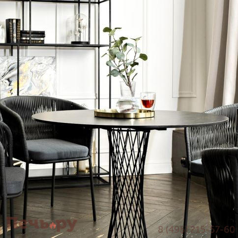 Обеденная группа 4SiS Диего на 4 персоны со стульями Бордо плетения колос, столешница серый гранит фото 6