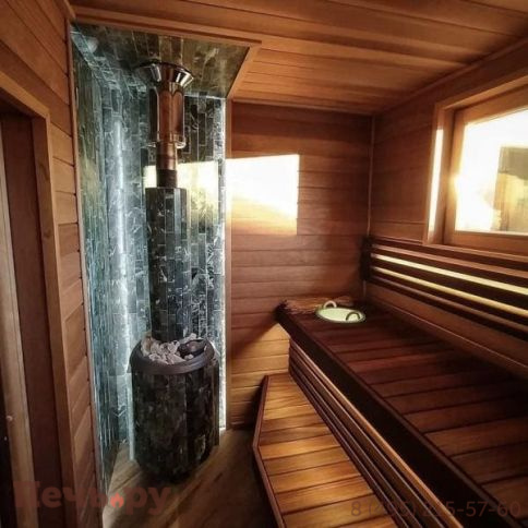 Печь банная Прометалл Атмосфера L КТТ в облицовке наборные ламели фото 19