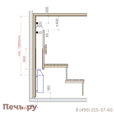 Печь для сауны Lang R 33/2, 10.5 кВт (скрытая установка) фото 4