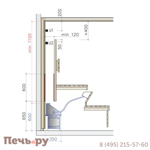 Печь для сауны Lang UE 35/100, 7.5 кВт (скрытая установка) фото 8