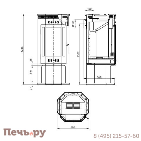 Печь камин Aston пристенно-угловой 11 кВт (180 м3), 150мм фото 8