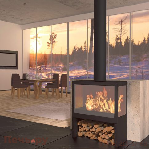 Печь-камин Liseo Castiron LCI 7 GFLR Stove, два боковых стекла фото 5