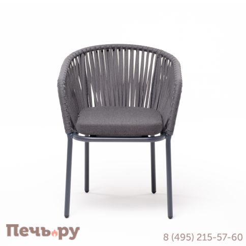 "Бордо" стул плетеный из роупа, каркас алюминий темно-серый (RAL7024) муар, роуп серый 15мм, ткань темно-серая 027 фото 2