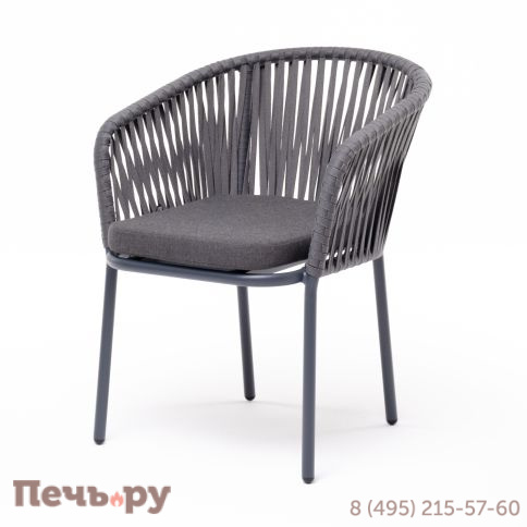 "Бордо" стул плетеный из роупа, каркас алюминий темно-серый (RAL7024) муар, роуп серый 15мм, ткань темно-серая 027 фото