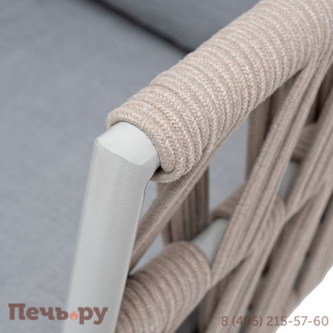 "Диего" кресло плетеное из роупа, каркас алюминий светло-серый (RAL7035) муар, роуп бежевый круглый, ткань светло-серая фото 4