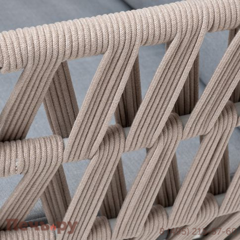 "Диего" кресло плетеное из роупа, каркас алюминий светло-серый (RAL7035) муар, роуп бежевый круглый, ткань светло-серая фото 5