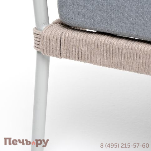 "Диего" кресло плетеное из роупа, каркас алюминий светло-серый (RAL7035) муар, роуп бежевый круглый, ткань светло-серая фото 9