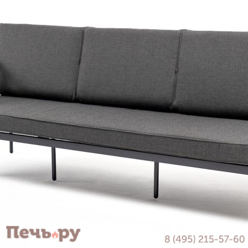 "Канны" диван 3-местный плетеный из роупа, каркас алюминий темно-серый (RAL7024) муар, роуп темно-серый круглый, ткань темно-серая 027 фото