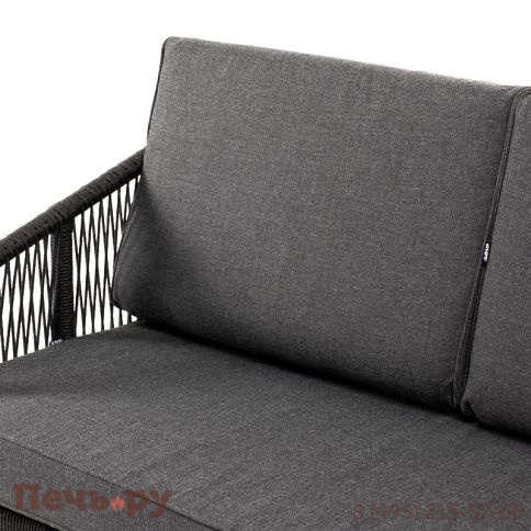 "Канны" диван 3-местный плетеный из роупа, основание дуб, роуп темно-серый круглый, ткань темно-серая 027 фото 6